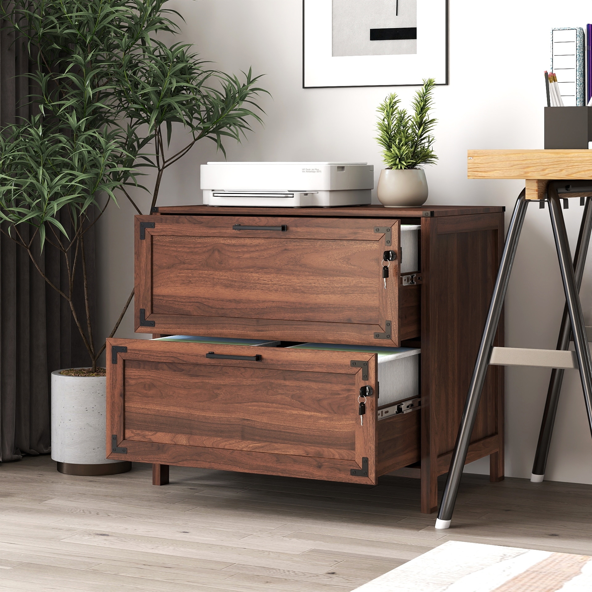 Farmhouse File Cabinet, Stylish 2-Drawer File Cabinet Rustic Office File Cabinet with Lock, for Home Office