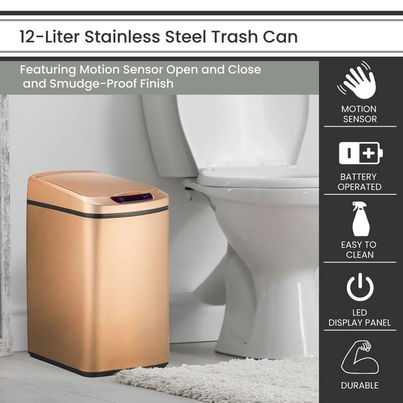 Hanover 12-Liter / 3.2-Gallon Trash Can with Sensor Lid in Rose Gold