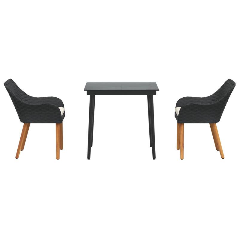 vidaXL 3/5 Piece Garden Dining Set Black/Gray Poly Rattan - 21.7 x 24.6 x 32.3