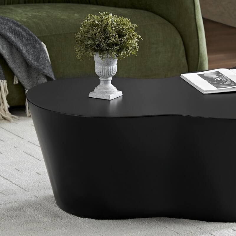 50" Unique Shape Sturdy Fiberglass Coffee Table, Tea Table for Living Room, No Need Assembly