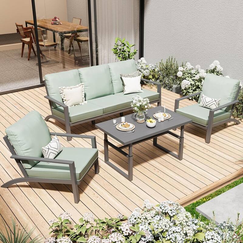AECOJOY Aluminum Patio Furniture Set Outdoor Conversation Table and Chair