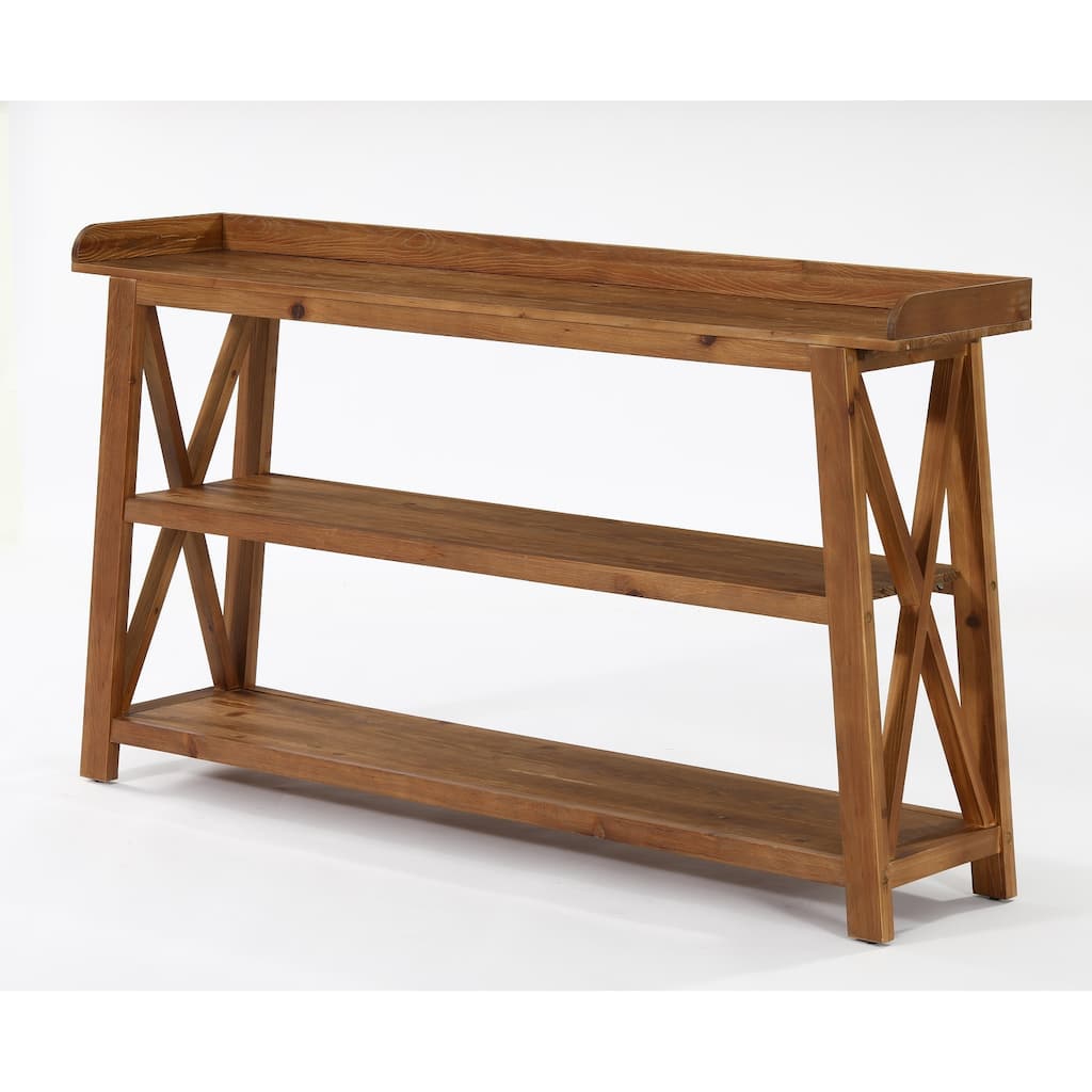 63'' 3-Tier Solid Wood Console Table with Top Side Guard for Entryway