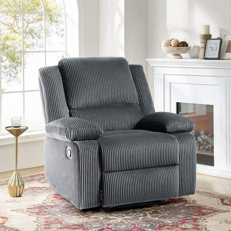 Vegan Leather Upholstered Push Back Manual Recliner Chair - Dark Grey(Corduroy)