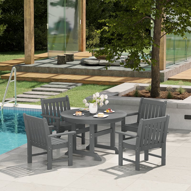 Polytrends Laguna Poly 5-Piece Outdoor Patio Round Table Garden Arm Chair Dining Set