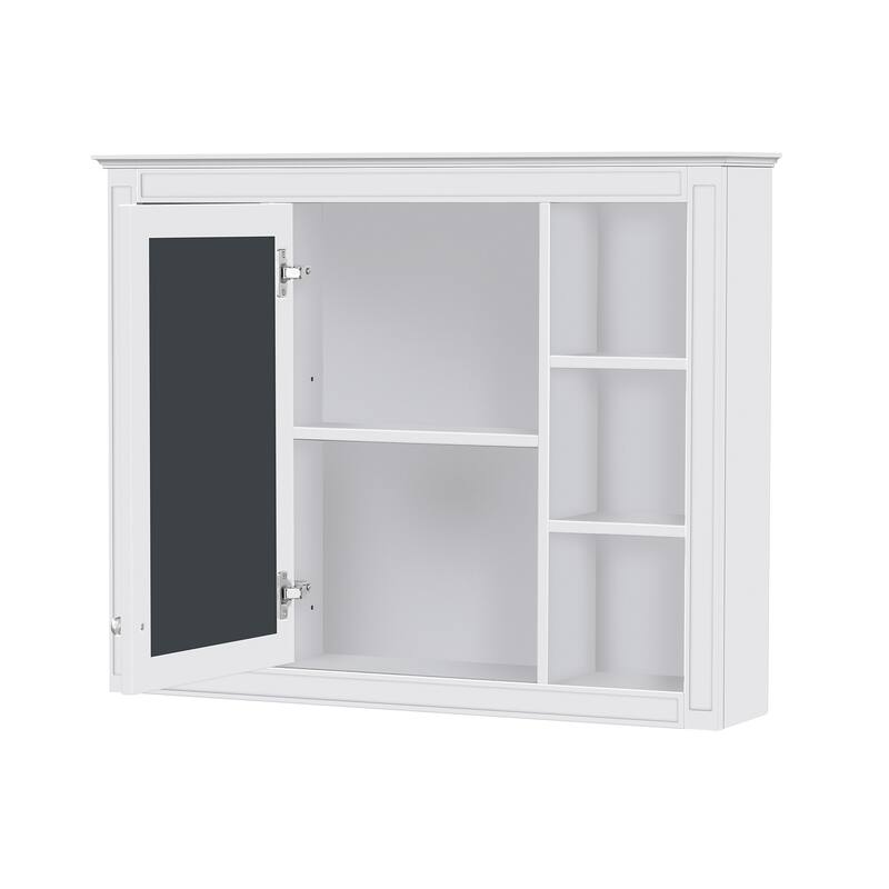 GDFStudio - Riggs Modern Wall-Mounted Bathroom Storage Cabinet with Mirror and Open Shelves (Not Include Bathroom Vanity)