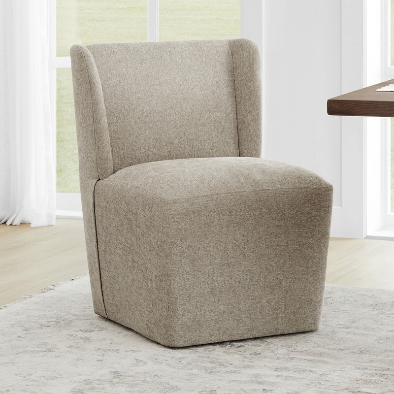 Spruce & Spring Iris Modern Upholstered Fabric Dining Chair with Casters - Single - Khaki