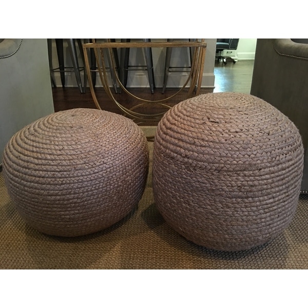 nuLOOM Bristol Braided Solid Jute Ottoman Pouf Green