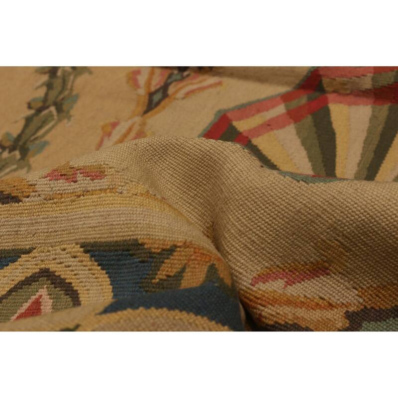 ECARPETGALLERY Flat-Weave Dynasty Tan Wool Tapestry Kilim - 9'0 x 11'5