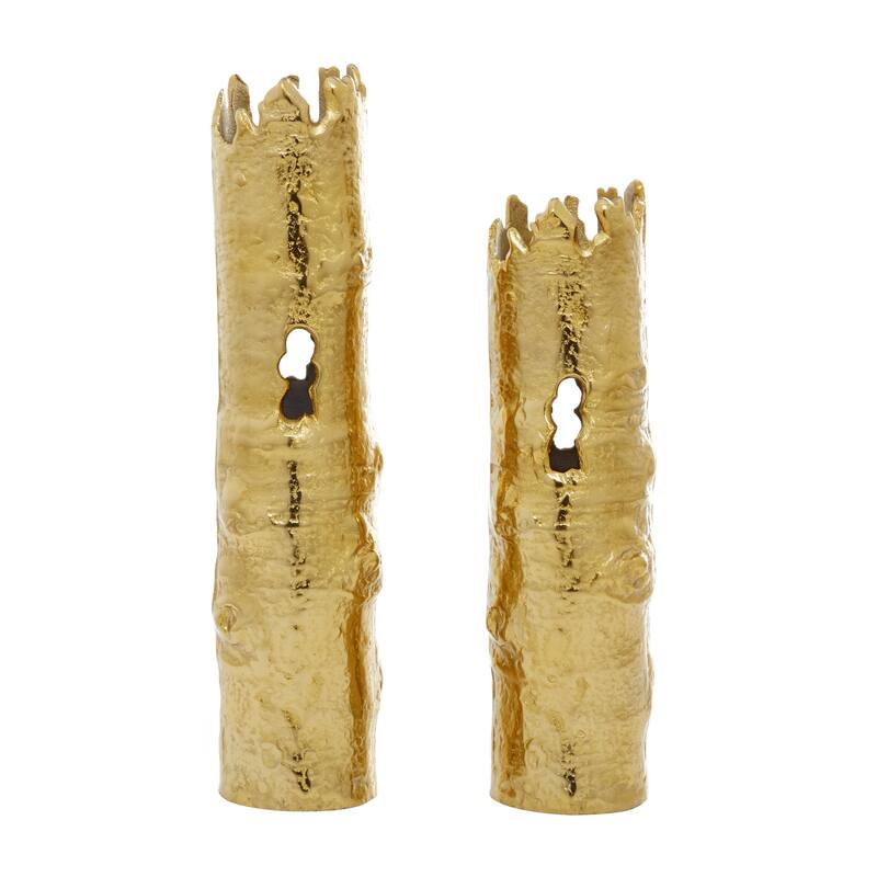 Aluminum Metal Tree Trunk Inspired Decorative Vase - Set of 2 Gold or Silver - CosmoLiving by Cosmopolitan