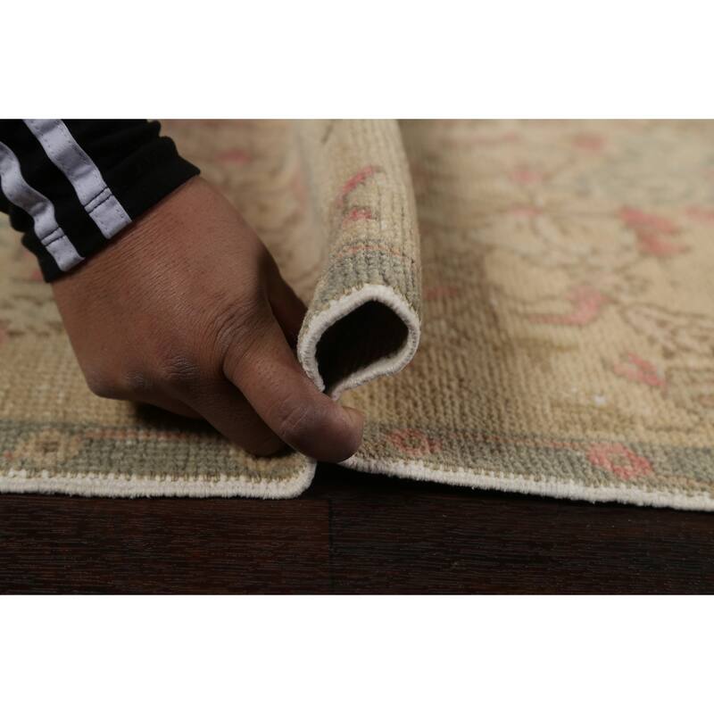 Antique Look Vegetable Dye Oushak Runner Rug Hand-knotted Wool Carpet - 1'9" x 10'3"
