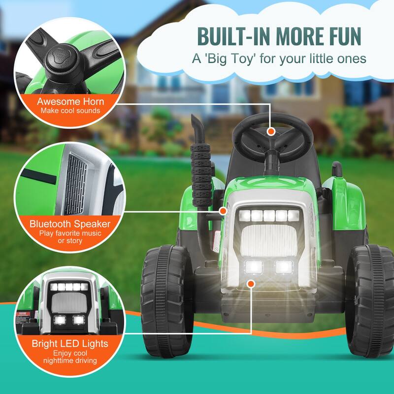 12V Kids Ride On Tractor with Trailer Remote Control Electric Vehicle - 53.9 x 19.7 x 20.7 in