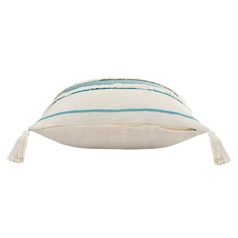 20" Turquoise and White Striped Hand Loomed Square Throw Pillow