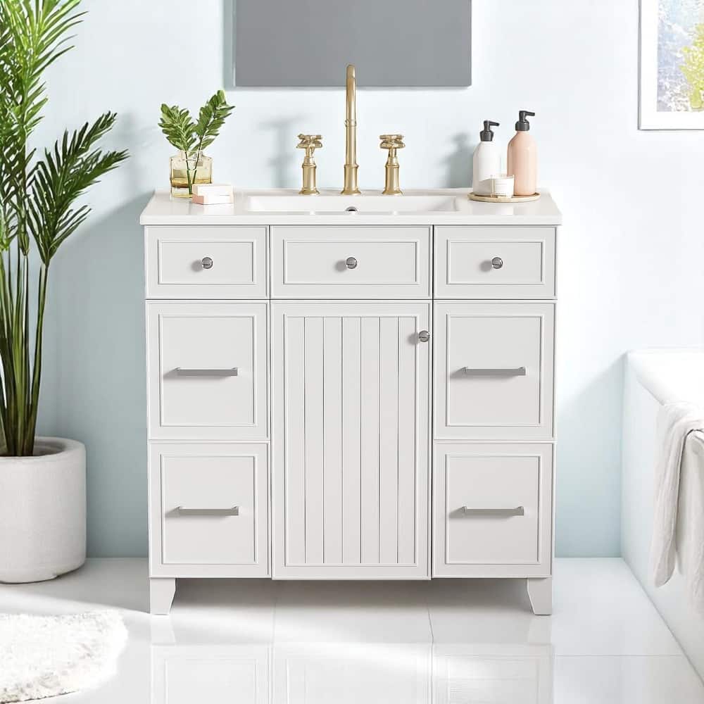 36 Inch Freestanding Bathroom Vanity with Sink, Soft Close Doors, Adjustable Shelves & Double-Depth Drawer