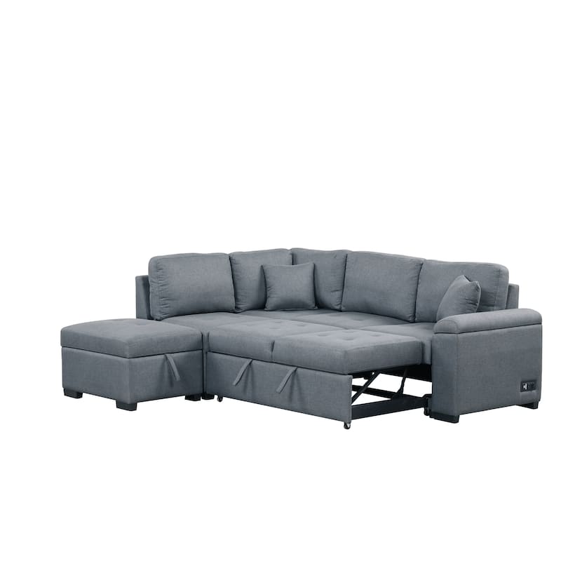 84.75'' L-Shape 5 Seat Sectional Sofa with Pull-Out Bed, Storage Ottoman, Hidden Arm Storage & USB Charging
