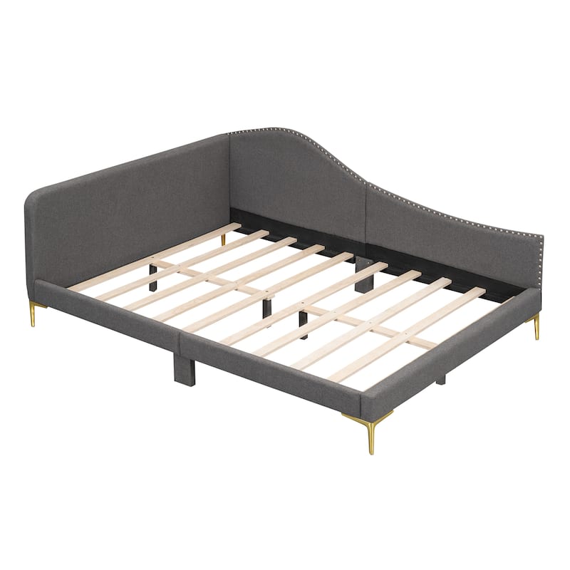 Full Size Upholstered Daybed with Headboard and Armrest