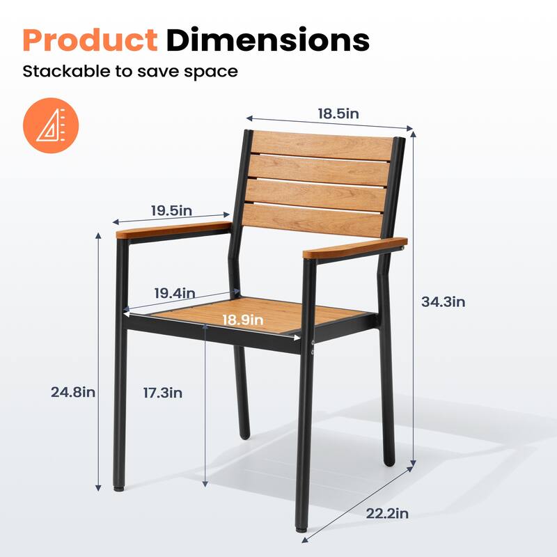 Pellebant Outdoor Patio Aluminum Dining Chairs with Armrest - 19.4" D x 18.9" W x 34.3" H