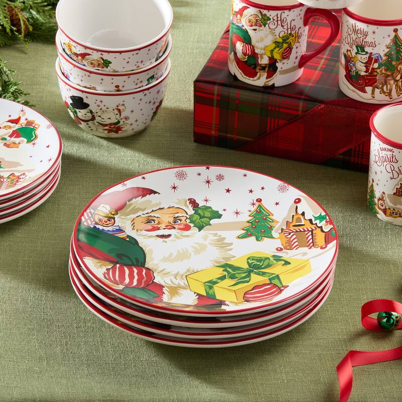 Certifed International Santa's Retro Christmas Set of 4 Dinner Plates 11" - 11 L x 11 W x 1.25 H