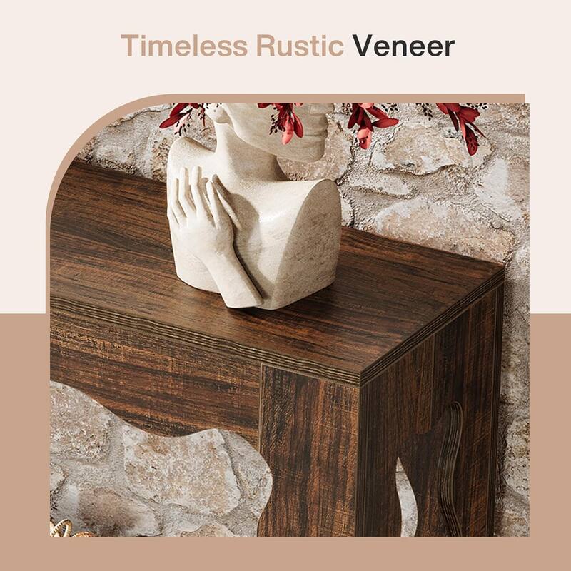 63 Inch Modern Rustic Console Table with Scalloped Edge & Storage Shelf, Accent Narrow Long Sofa Table Behind Couch Tables