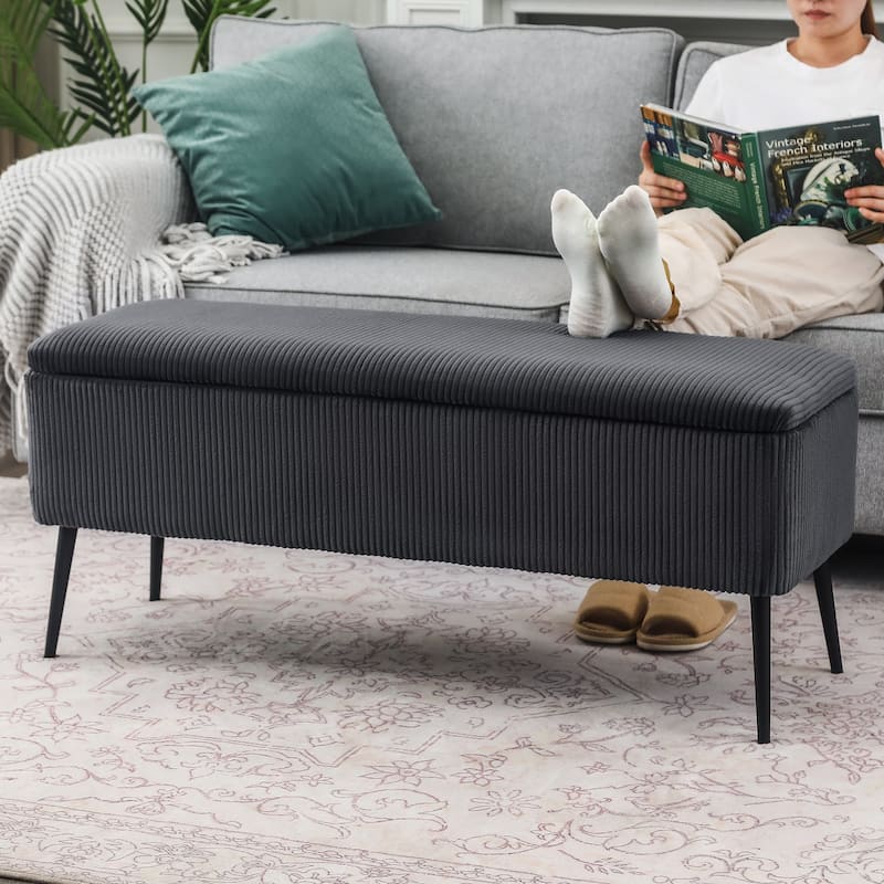 Adeco Upholstered Velvet Storage Bench 44 Inches Bed End Bench