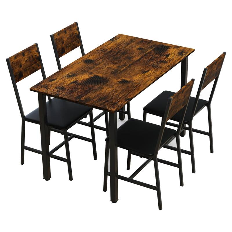 5 Piece Metal and Wood Indoor Modern Dinning Table Furniture Set for 4, Dining Table Chairs