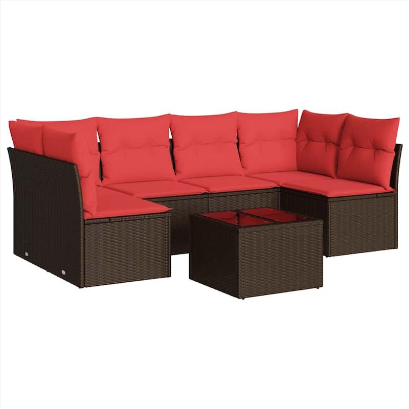 vidaXL 6/7 Piece Patio Sofa Set with Cushions Black/Brown/Gray Poly Rattan - 24.4 x 24.4 x 27.2