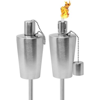 Matney Stainless Steel Torches – Includes Fiberglass Wick and Snuffer Cap - Set of 2 (11 oz)