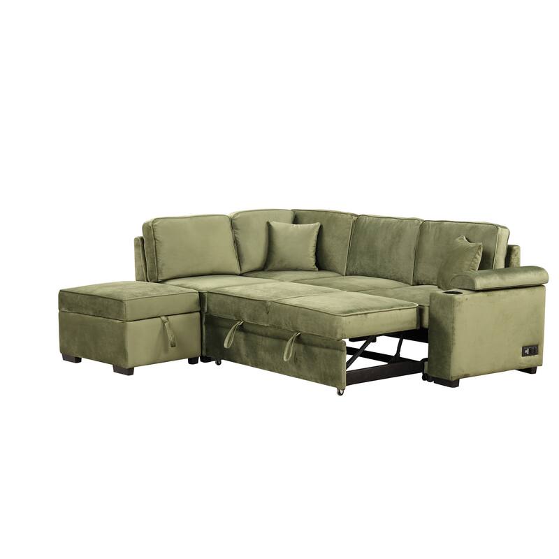 Roomfitters 2-in-1 Sleeper Sofa Bed, L-Shape Pull-Out Couch with Storage Ottoman for Living Room, Bedroom