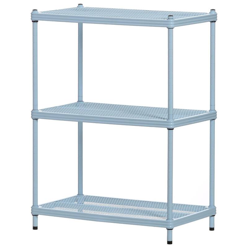Design Ideas MeshWorks 3 Tier Full-Size Metal Storage Shelving Unit Rack, White - Blue