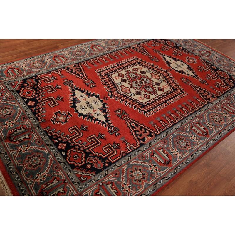 Traditional Indian Viss Area Rug Handmade Wool Carpet - 5'10"x 8'11"