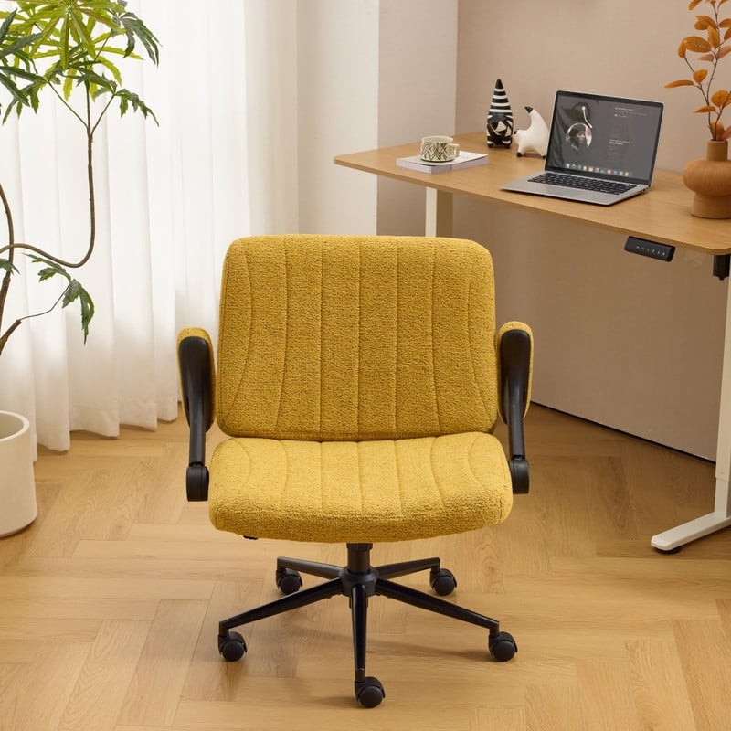 Speckled Chenille Swivel Chair With Flip-Up Arms For Cross-Legged