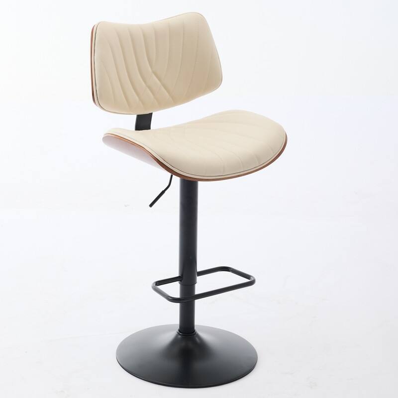 Mid-Century Modern Swivel Bar Stool - Walnut Finish & Faux Leather, Adjustable Counter Height