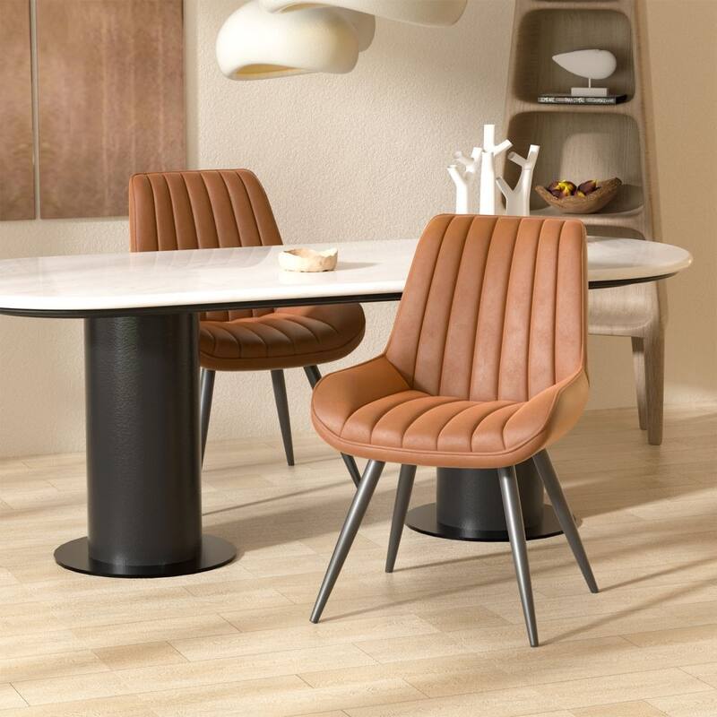 Set of 2 Dining Chairs with Black Metal Legs - Brown