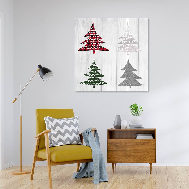 Wynwood Studio Canvas Holiday and Seasonal Scribble Holiday Trees Gray and Metallic Silver Glam Wall Art Canvas Print - 30 x 30