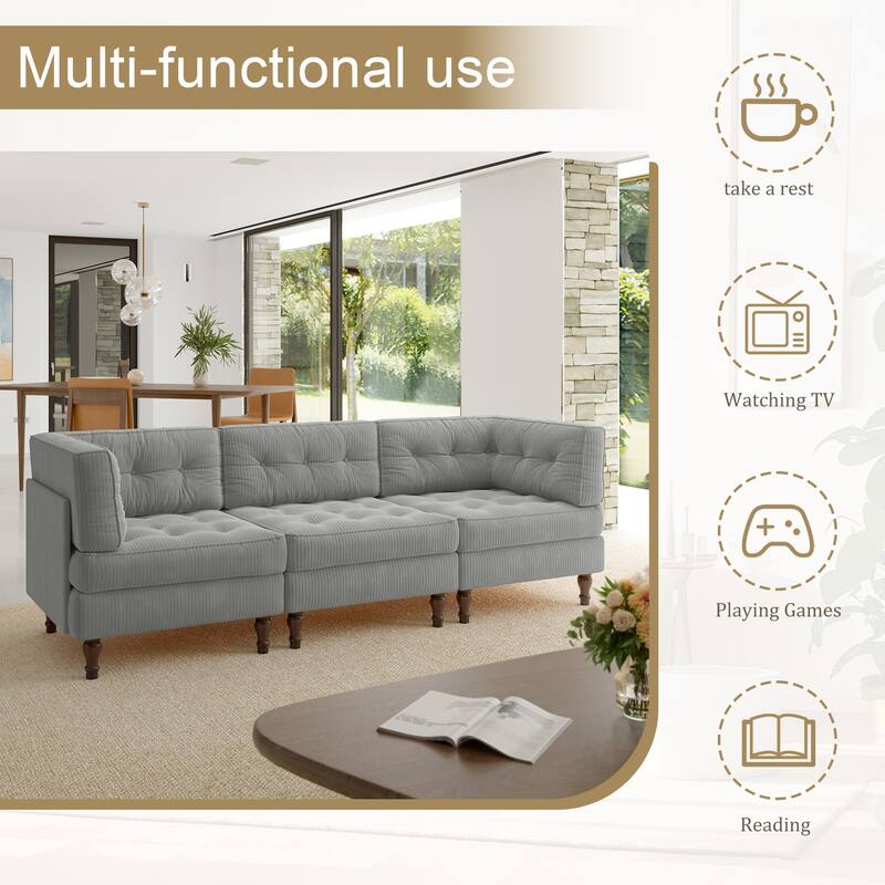 Oversized Modular Sectional Corduroy Fabric Tufted Sofa