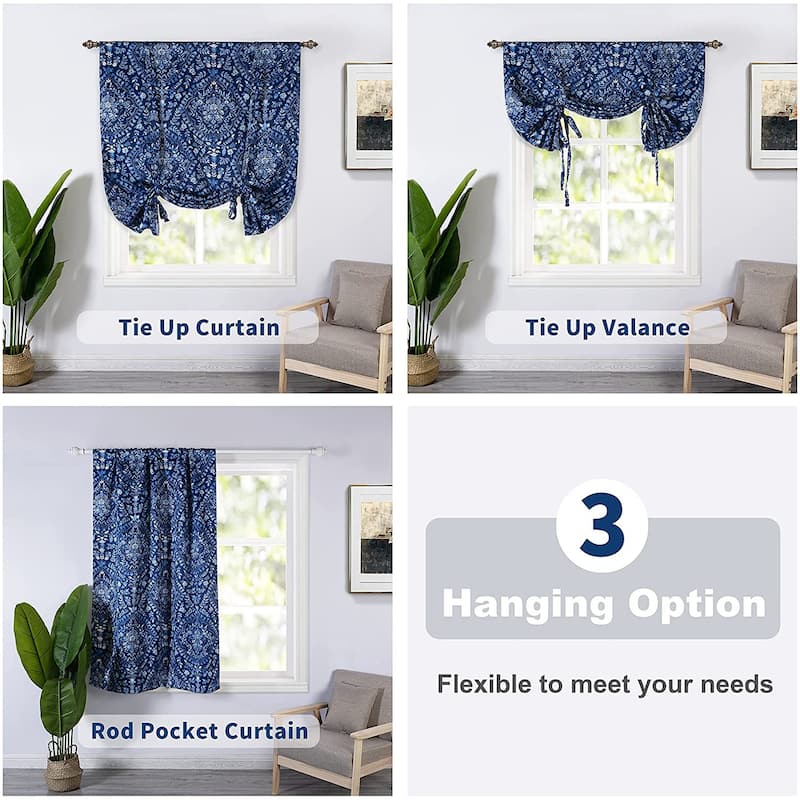 DriftAway Fleur Floral Damask Medallion Printed Pattern Blackout Tie Up Curtain - 45" Width X 63" Length
