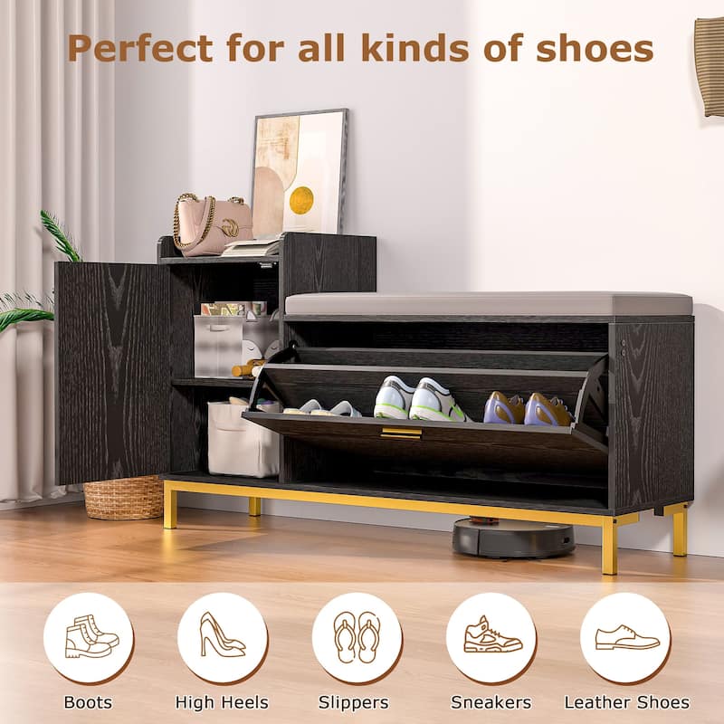 Entryway Shoe Cabinet Shoe Storage Bench with Padded Seat, Shoe Rack for Hallway, Bedroom, Living Room
