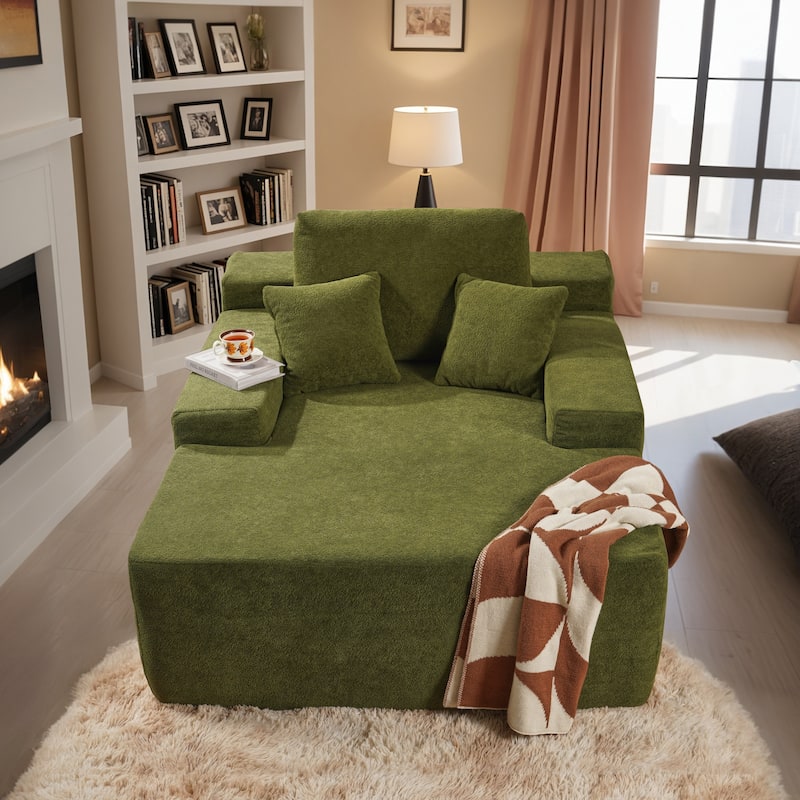 HOOOWOOO Modern Upgraded Fabric Sofa Chaise Lounge - Velvet-Green