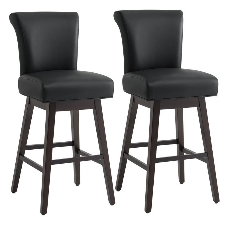 Spruce & Spring Noah Upholstered 26-inch Counter Height Swivel Barstool Set - Set of 2 - Black - Bar Height
