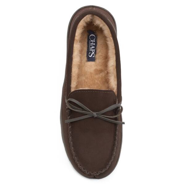 Shop Chaps Men S Genuine Suede Leather Memory Foam Moccasin Slippers Overstock 20305075