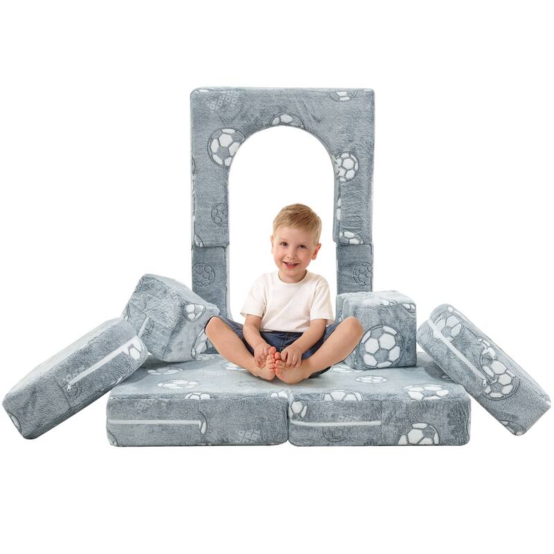 Mieres Modular Kids Sofa Couch, Modular Toddler Glow Sofa, Fold Out Play Couch for Kid with 2 Seats - Grey