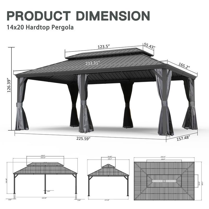 Domi Hardtop Gazebo with Galvanized Steel Double Roof and Aluminum Frame