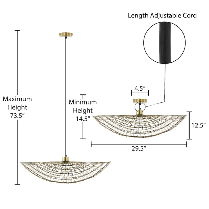Emma River of Goods Brass 15.75-Inch Pendant Light with Adjustable Hanging Cord - 29.5" x 15.75" x 14.5/73.5"