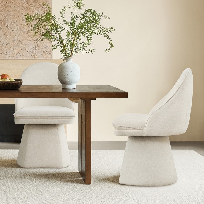 Darah Upholstered Swivel Armless Dining Chair Double-layered Cushions - Set of 2 - Linen