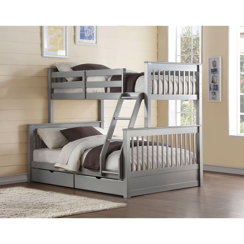 Jolis Grey Twin over Full 2-Drawer Bunk Bed