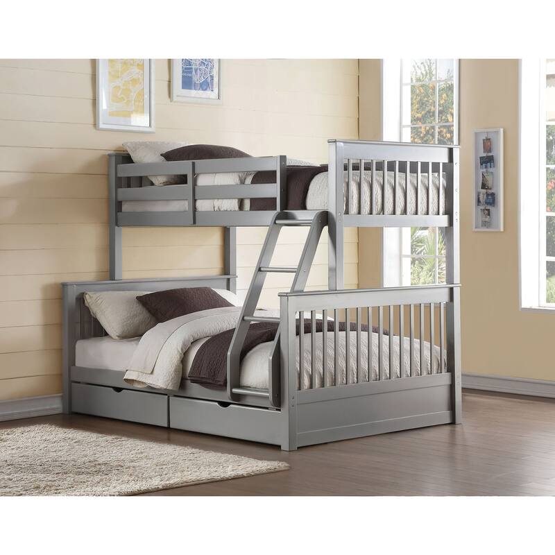 Jolis Grey Twin over Full 2-Drawer Bunk Bed
