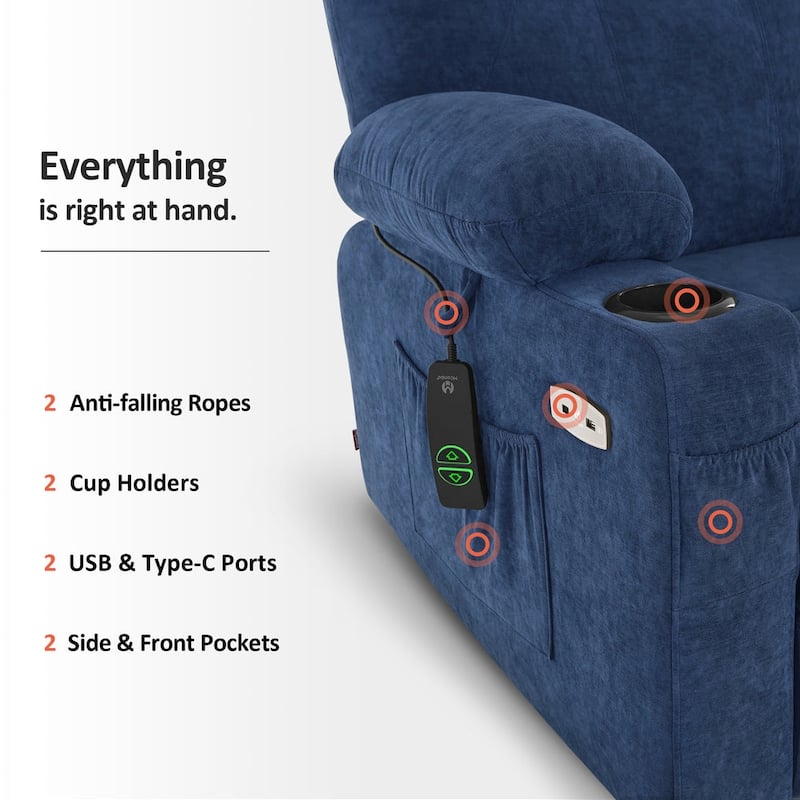 MCombo Large Power Lift Recliner Chair with Massage, Cup Holders, Extended Footrest, Fabric 7516