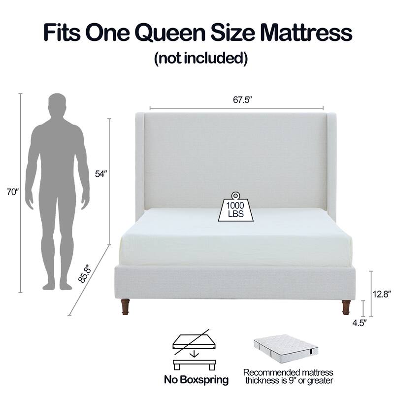 54" High Wingback Headboard Upholstered Bed For Bedroom