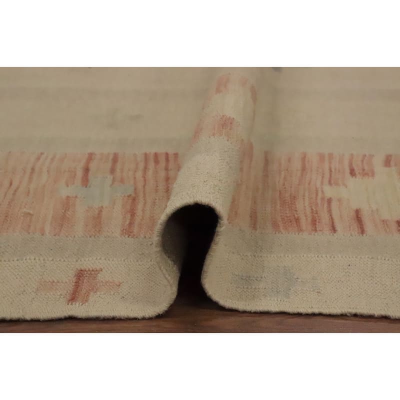 Hand Woven Oriental 100% Wool Carpet Southwestern Tribal Beige & Ivories Kilim Area Rug - 11' 9'' X 9' 0''