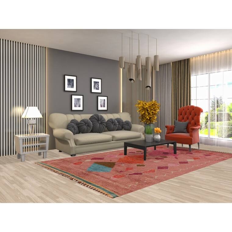 Pink Plush Moroccan Oriental Area Rug Handmade Wool Carpet - 5'11" x 10'0"