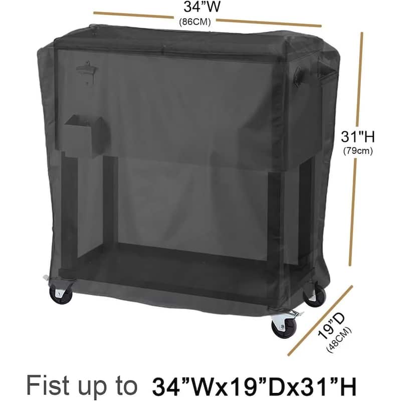 Waterproof Rolling Cooler Cover for 65-80 Quart Ice Chest - Patio Party Cart Protector - 34"Lx19"Wx31"H